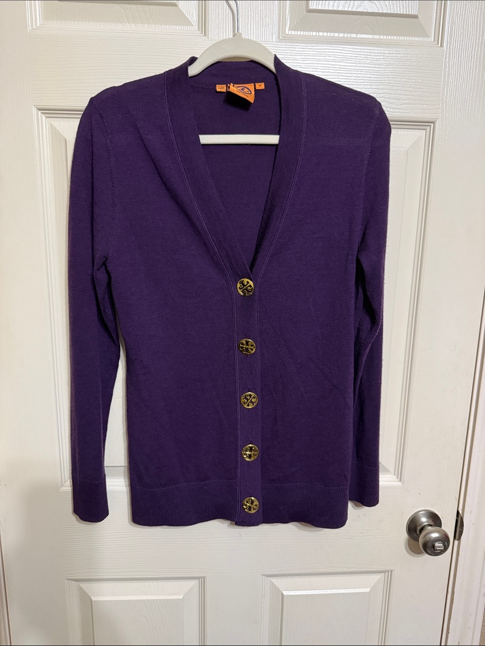 Tory Burch Purple Button-Front Sweater Cardigan with Gold Buttons